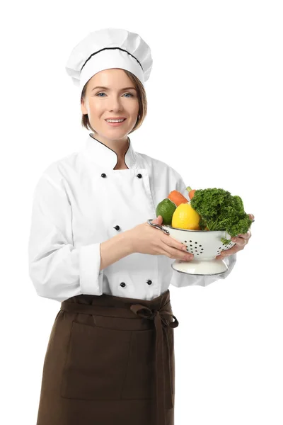 Vrouwelijke chef-kok met groenten — Stockfoto