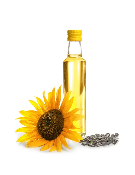 Composition with cooking oil and sunflower — Stock Photo, Image