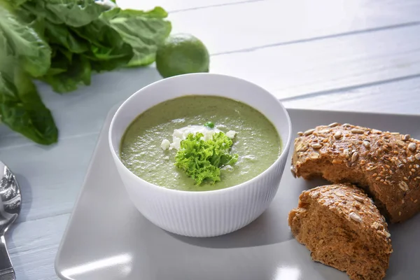 Bowl with fresh kale soup — Stock Photo, Image