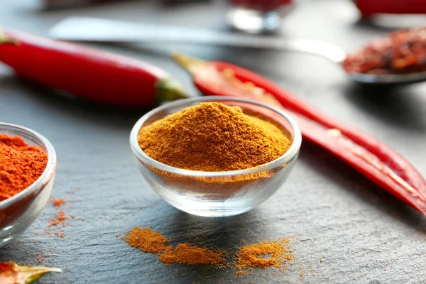 Chili powder in glass bowl