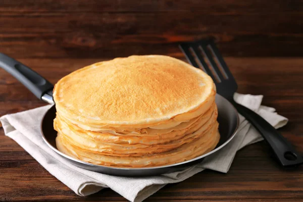 Stack of delicious thin pancakes — Stock Photo, Image