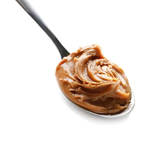 Cremige Erdnussbutter im Löffel — Stockfoto