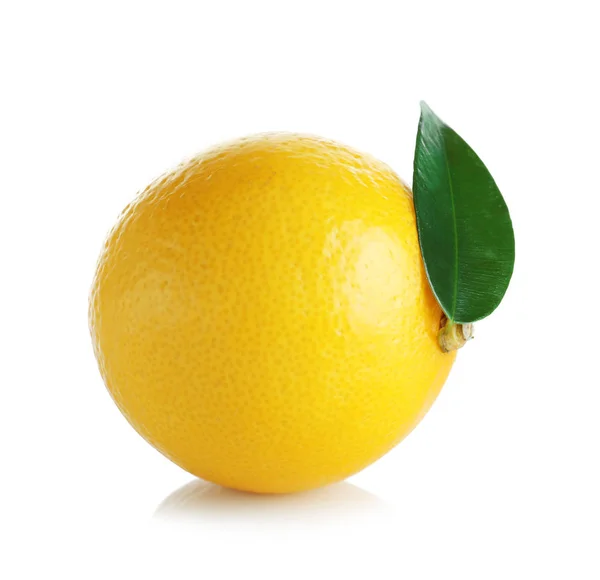 Ripe lemon with green leaf — Stock Photo, Image