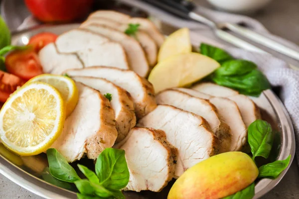 Plate with delicious sliced turkey fillet — Stock Photo, Image