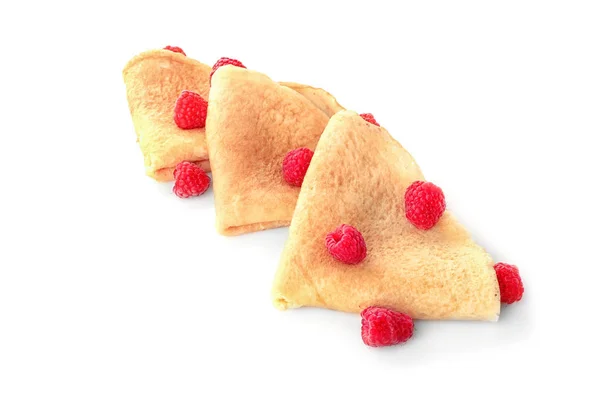 Pancakes with raspberry on white — Stock Photo, Image