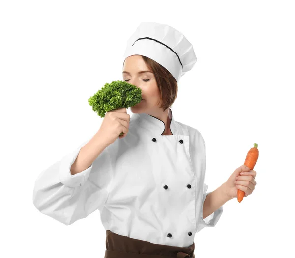 Femme chef aux légumes — Photo