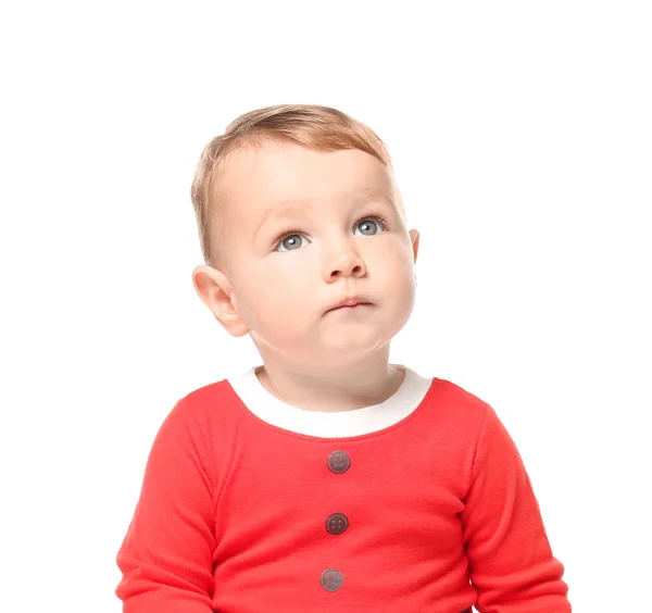 Piccolo bambino carino su sfondo bianco. Concetto Natale — Foto Stock
