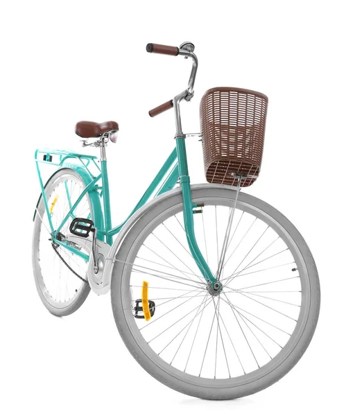 Stylish bicycle with basket — Stock Photo, Image