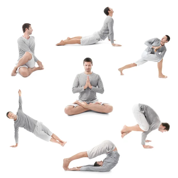 Ung man utövar yoga — Stockfoto