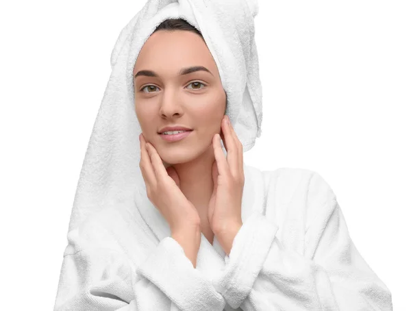 Young woman in bathrobe — Stock Photo, Image