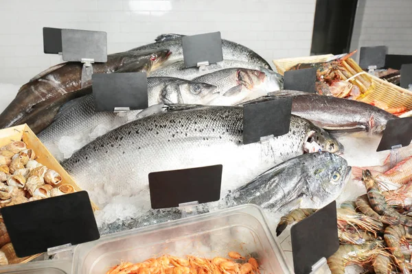 Fresh seafood in supermarket — Stock Photo, Image
