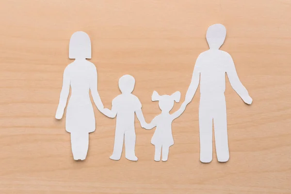 Paper Silhouette Family Wooden Background Life Insurance Concept — Stock Photo, Image