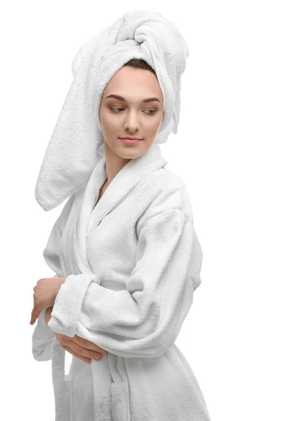Ung kvinde i badekåbe - Stock-foto
