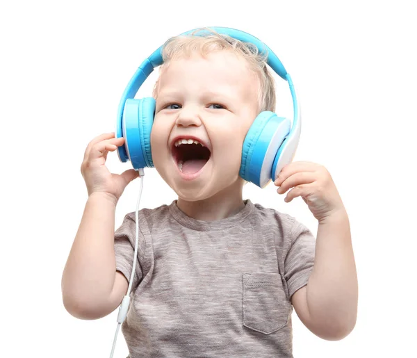 Χαριτωμένο μικρό αγόρι με ακουστικά — Φωτογραφία Αρχείου