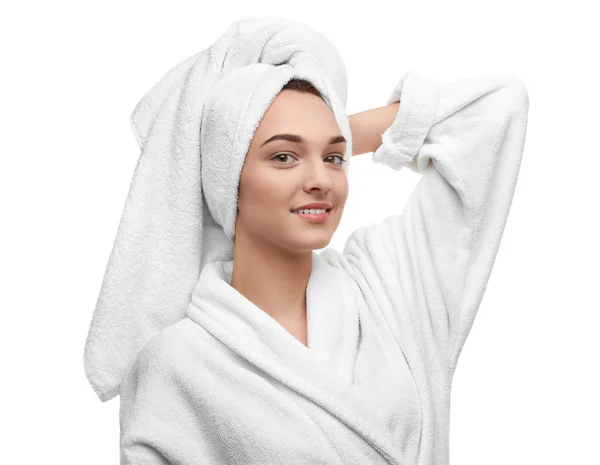 Young woman in bathrobe — Stock Photo, Image