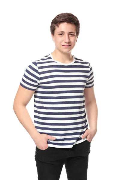 Roztomilý dospívající chlapec pózuje na bílém pozadí — Stock fotografie