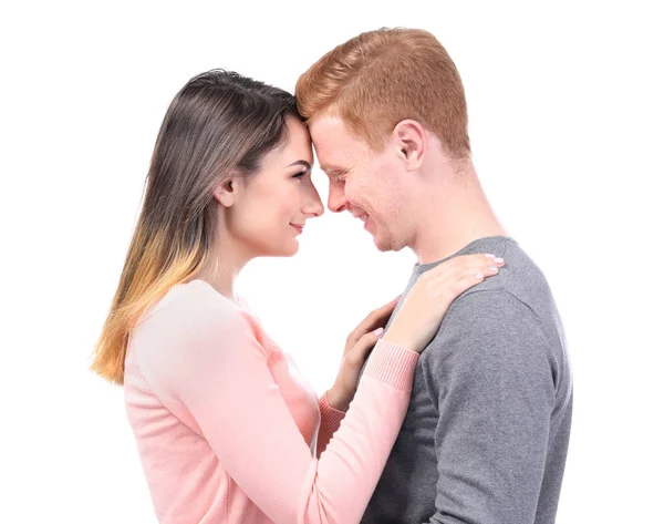 Casal jovem no fundo branco — Fotografia de Stock