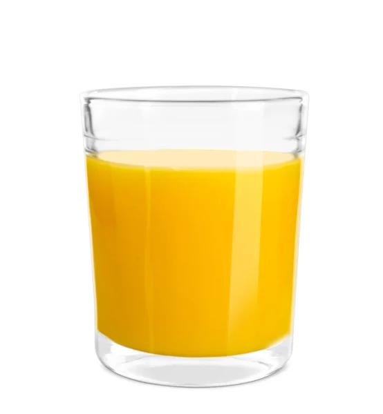 Vidro de suco de laranja fresco no fundo branco — Fotografia de Stock