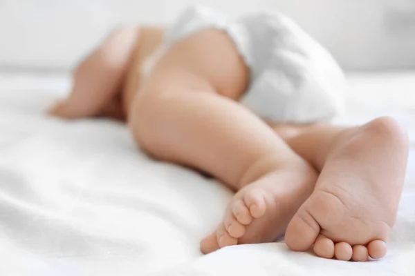 Cute little baby sleeping on bed at home — Stock Photo, Image