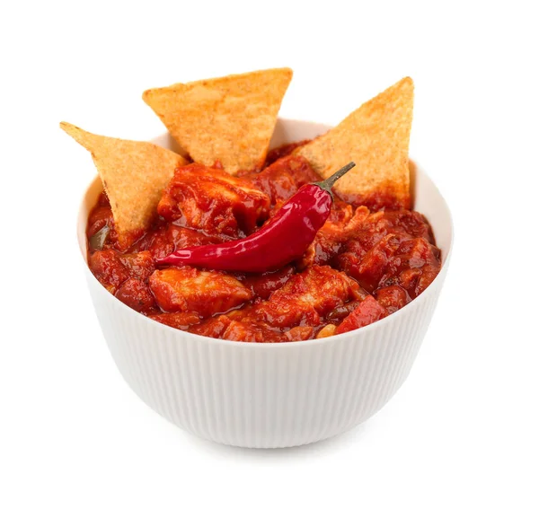 Bowl with delicious turkey chili — Stock Photo, Image