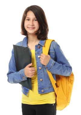 Çok genç kız beyaz arka plan üzerinde poz