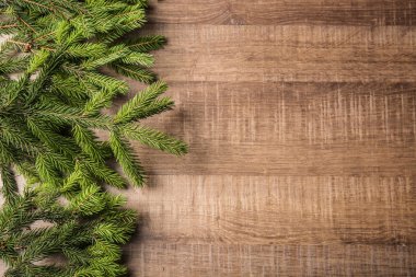 Köknar ahşap arka plan ağaç dallarında. Noel kavramı