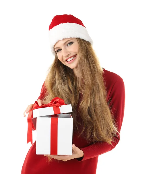 Beautiful lady opening gift box — Stock Photo, Image