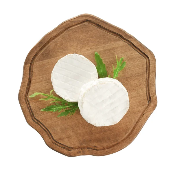 Placa de madeira com queijo macio — Fotografia de Stock