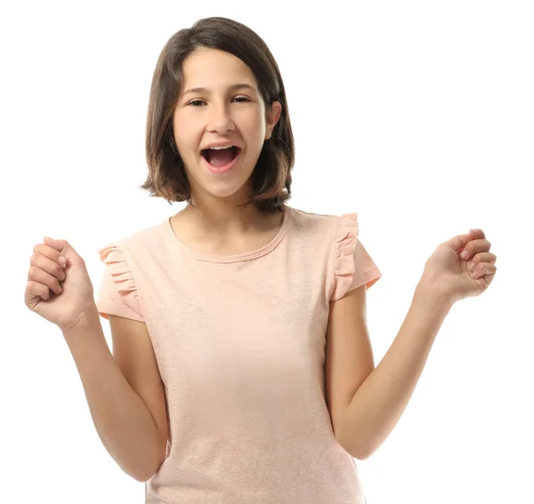 Pretty teenage girl posing on white background — Stock Photo, Image