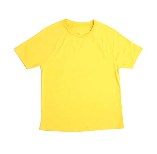Gele leeg t-shirt op witte achtergrond — Stockfoto