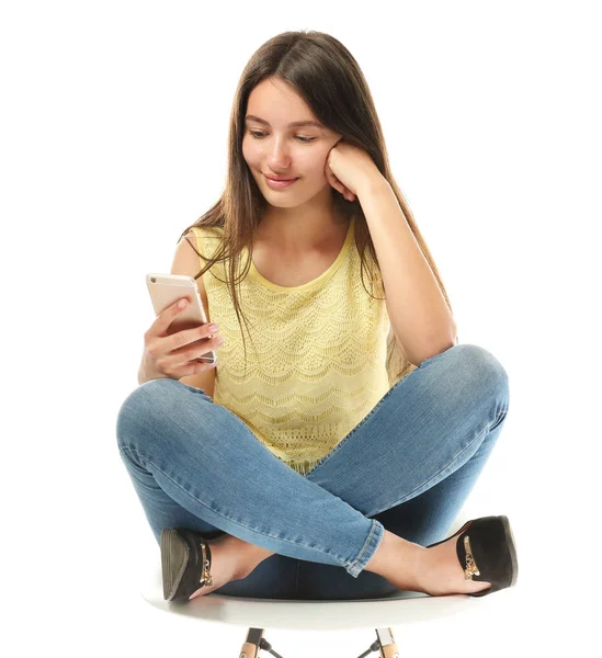 Pretty teenage girl posing on white background — Stock Photo, Image