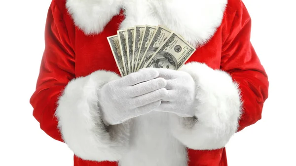 Santa Claus sosteniendo dinero — Foto de Stock