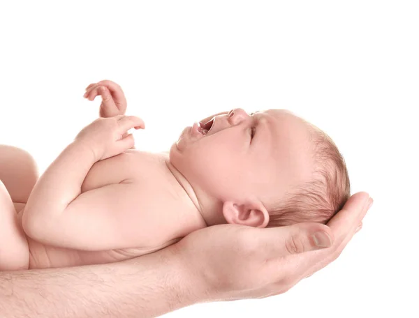 Ojciec trzymający cute noworodka na białym tle — Zdjęcie stockowe