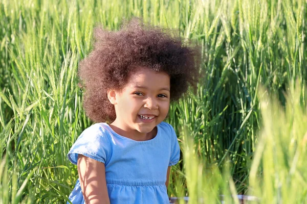 Gadis Afro Amerika kecil di lapangan hijau — Stok Foto