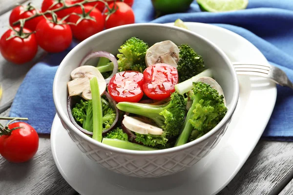 Dish with broccoli salad on table — Stock Photo, Image