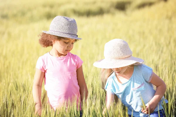 Felici bambine in campo verde — Foto Stock