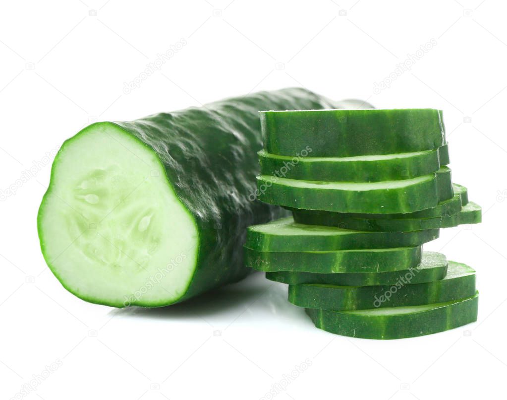 Fresh cucumber on white 