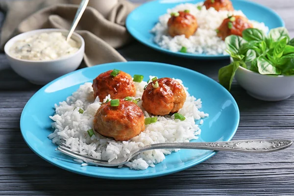 Plate with delicious meatballs — Stock Photo, Image