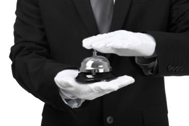 Adam beyaz arka planda, closeup bell ile