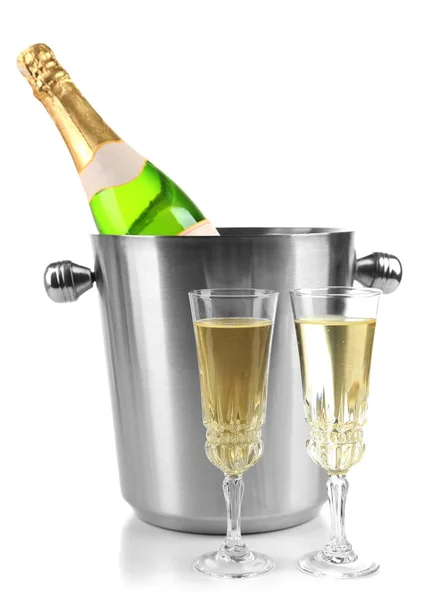 Garrafa e copos de champanhe — Fotografia de Stock