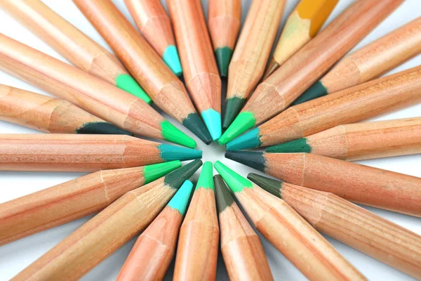 Pencils of green shades on white background — Stock Photo, Image
