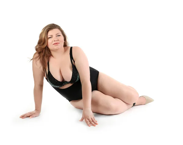 Overgewicht vrouw in ondergoed — Stockfoto