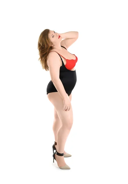 Overweight woman in underwear — Stock Photo, Image