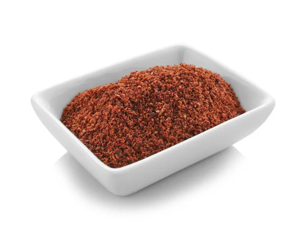 Bowl of ground chili on white — Stock Photo, Image