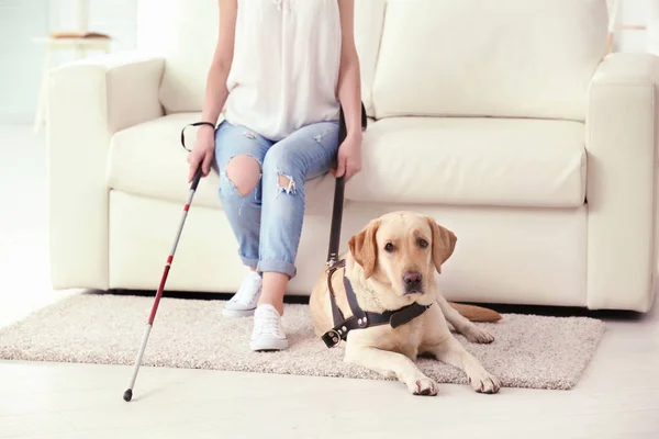 Slepá žena s asistenčním psem — Stock fotografie