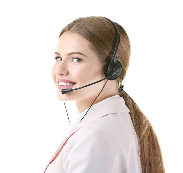 Ung kvinna med headset — Stockfoto