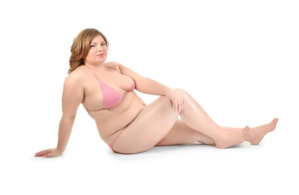 Übergewichtige Frau im Badeanzug — Stockfoto
