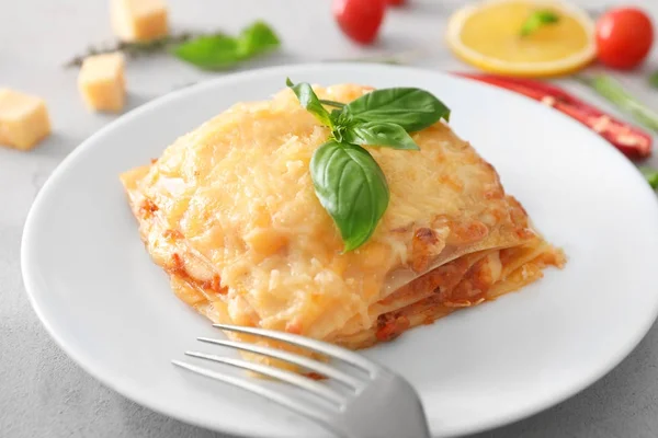 Plate with tasty lasagna — Stock Photo, Image