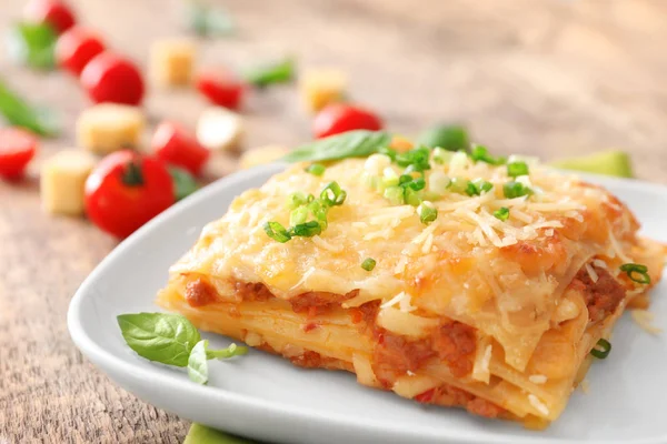 Plate with tasty lasagna — Stock Photo, Image