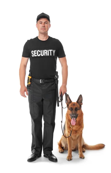 Security guard met hond op witte achtergrond — Stockfoto